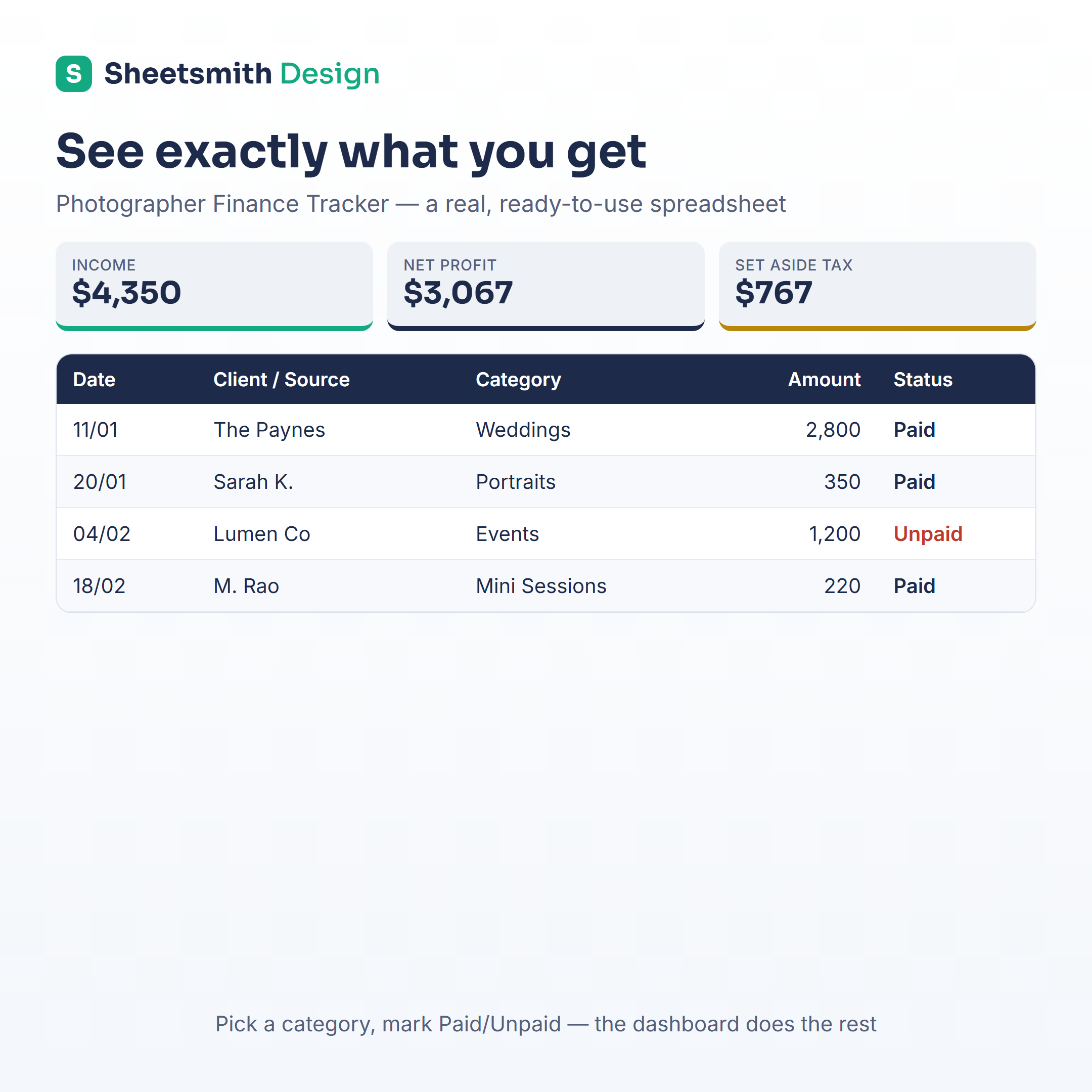 Photographer Finance Tracker
