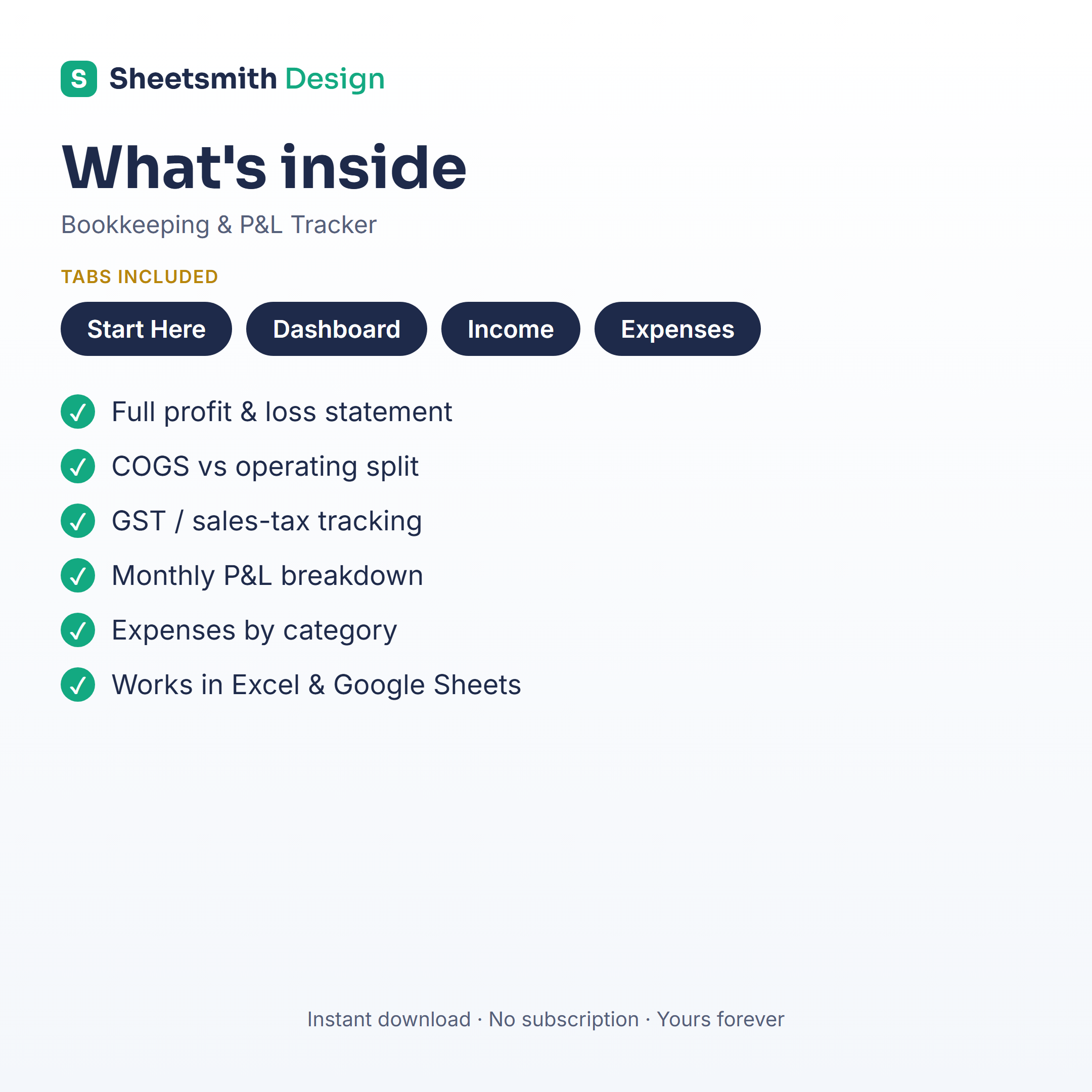 Inside the Bookkeeping & P&L Tracker